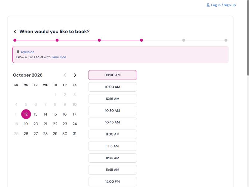 Booking page for customers